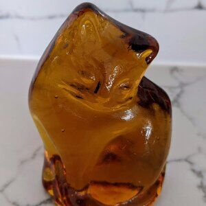 BLENKO CAT FELINE KITTY 4” GLASS SCULPTURE HAND SIGNED 2005 TANGERINE AMBER